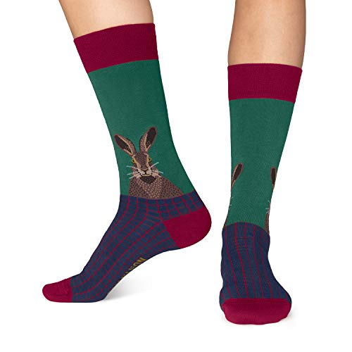 Jimmy Lion Calcetines Hare Head en color Verde, fabricados en algodón peinado de primera calidad.Talla 36-40 en media caña.