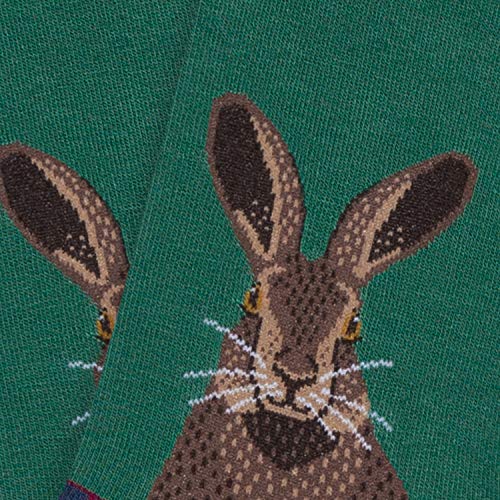 Jimmy Lion Calcetines Hare Head en color Verde, fabricados en algodón peinado de primera calidad.Talla 36-40 en media caña.