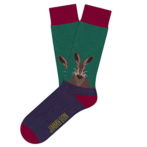 Jimmy Lion Calcetines Hare Head en color Verde, fabricados en algodón peinado de primera calidad.Talla 36-40 en media caña.