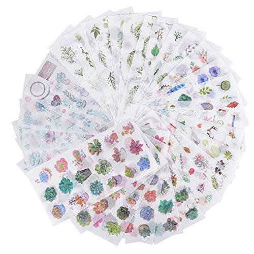 JNCH 30Hojas Pegatinas Plantas Flores Scrapbooking Stickers Bullet Journal para Manualidades Scrapbook DIY Decoración Diario Agenda Álbumes de Recortes Calendarios Tarjetas de Felicitación Regalos