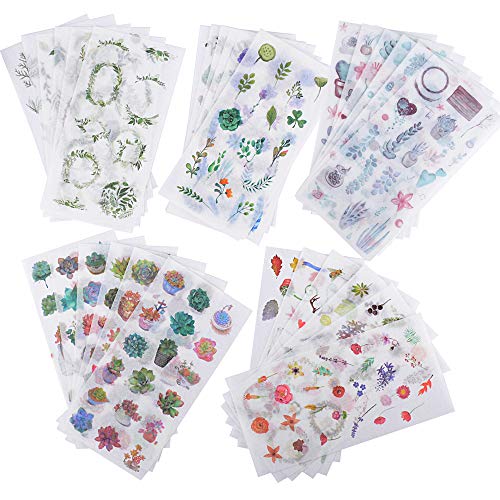 JNCH 30Hojas Pegatinas Plantas Flores Scrapbooking Stickers Bullet Journal para Manualidades Scrapbook DIY Decoración Diario Agenda Álbumes de Recortes Calendarios Tarjetas de Felicitación Regalos