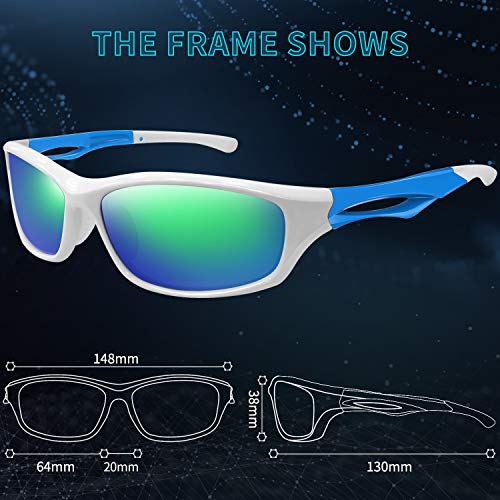 Joopin Gafas de Sol Deportivas Polarizadas con Protección UV 400 Gafas de Ciclismo, Bicicleta Montaña Moto, Golf y Deportes al Aire Libre para Hombres y Mujeres Lente con espejo verde