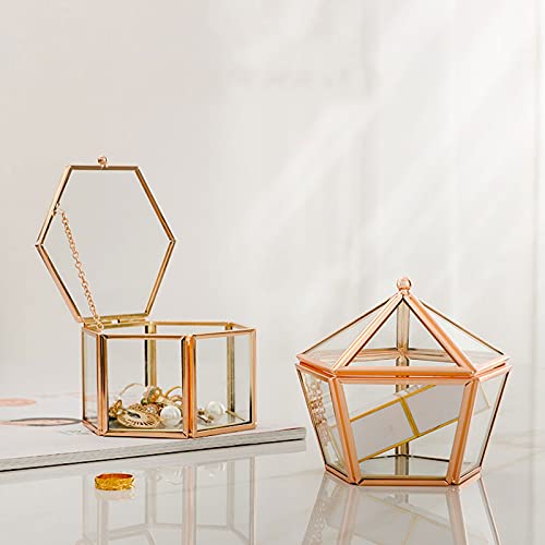 Joyero Caja de joyería de cristal Vintage Golden Geométrico Joyería Mostrar caja Organizador Caja Decorativa Hogar Caja para el almacenamiento Pendiente Anillo Joyeros Mujer Organizador ( Color : A )