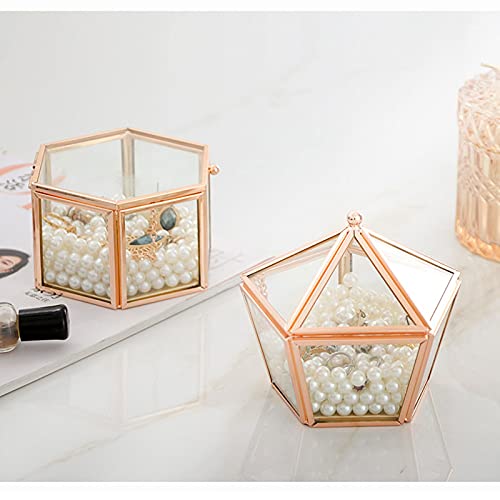 Joyero Caja de joyería de cristal Vintage Golden Geométrico Joyería Mostrar caja Organizador Caja Decorativa Hogar Caja para el almacenamiento Pendiente Anillo Joyeros Mujer Organizador ( Color : A )