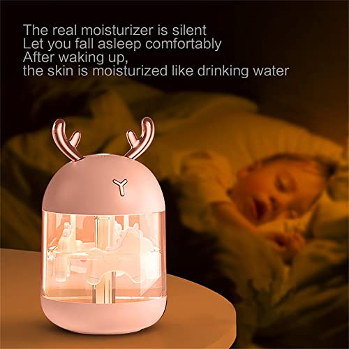 JSG Humidificador Bebes Relajante Ultrasónico Aromaterapia Puro 300ml Purificador de Aire, Aceites Esenciales Humidificador con Luces LED Cambiantes de 7 Colores Silencioso (Rosa/C)