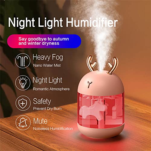 JSG Humidificador Bebes Relajante Ultrasónico Aromaterapia Puro 300ml Purificador de Aire, Aceites Esenciales Humidificador con Luces LED Cambiantes de 7 Colores Silencioso (Rosa/C)