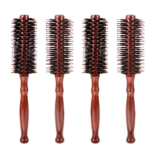 Jubaopen 4PCS cepillo de cerdas de jabalí cepillo redondo cepillo pelo cepillos para rizar Cepillo de pelo cerdas naturales para hombres y mujeres, Cabello Húmedo y Seco, peinado, rizado (marrón)