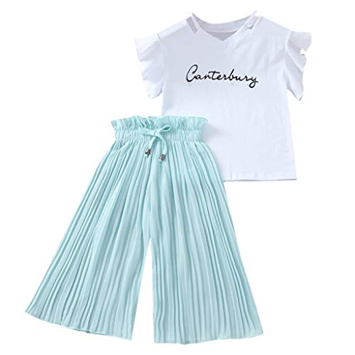 K-Youth Traje Bautizo Recien Nacido Niñas Conjunto Bebe Niña Fiesta Ropa Kawaii Ropa Adolescentes Chica Tumblr Camiseta de Manga Corta Top + Rayas Pantalones Ropa de Niñas Chandal (Verde, 13-14 años)
