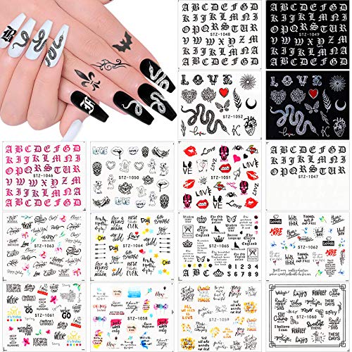 Kalolary 16 Hojas Serpiente Pegatinas al Agua para Uñas Decorativas Pegatinas Uñas Transferencia Agua Nail Art Stickers Calcomanías Uñas Etiquetas Engomadas para DIY Decoración Arte de Uñas