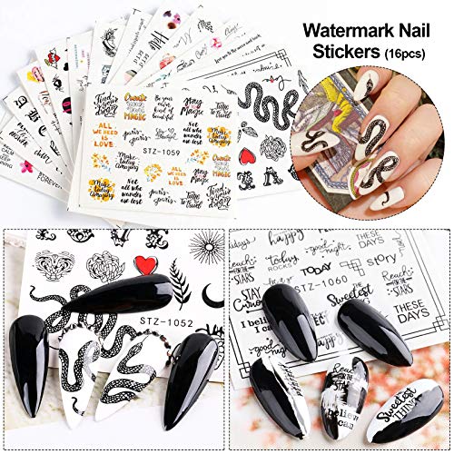 Kalolary 16 Hojas Serpiente Pegatinas al Agua para Uñas Decorativas Pegatinas Uñas Transferencia Agua Nail Art Stickers Calcomanías Uñas Etiquetas Engomadas para DIY Decoración Arte de Uñas