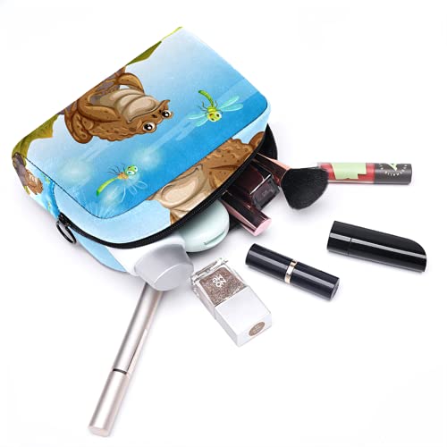 KAMEARI Bolsa de cosméticos marrón sapo sentado en la roca grande cosmético organizador multifuncional bolsas de viaje