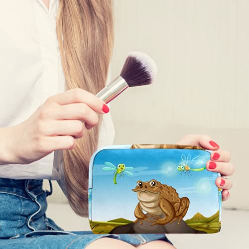 KAMEARI Bolsa de cosméticos marrón sapo sentado en la roca grande cosmético organizador multifuncional bolsas de viaje
