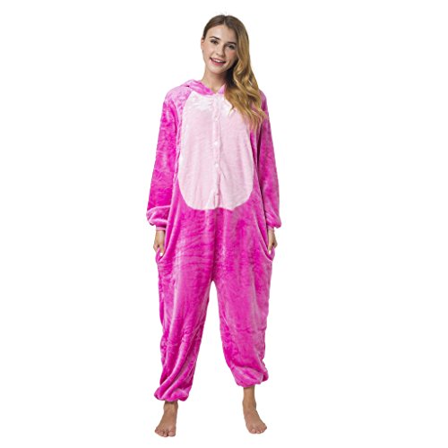 Katara 1744 - Kigurumi Pijamas Disfraz de Animal - Traje de Noche con Capucha - Adultos Unisexo - Stitch Ángel Rosa, L