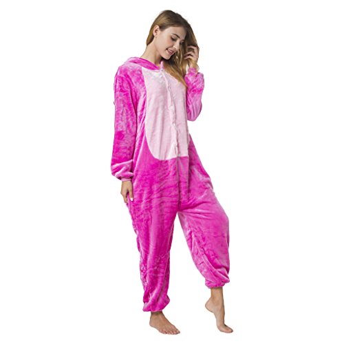 Katara 1744 - Kigurumi Pijamas Disfraz de Animal - Traje de Noche con Capucha - Adultos Unisexo - Stitch Ángel Rosa, L