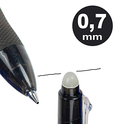 Kathay 86200199. Pack de 3 Bolígrafos Borrables, Negro, Azul y Rojo, Gel, Punta 0,7mm, Apertura Clic
