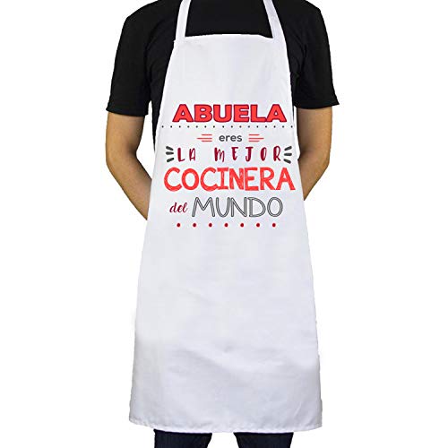 Kembilove Delantal cocina hombre – Delantales de cocina para familiares con mensajes originales – Abuela Eres la Mejor cocinera del mundo – Delantal para mujer – Regalos personalizados