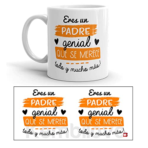 Kembilove Taza regalo día del padre – Tazas Desayuno para Papá con Mensaje Eres un Padre genial que se merece todo y mucho más – Tazas originales – Regalo para padres