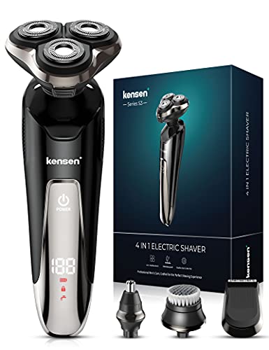 KENSEN Afeitadora Eléctrica Maquina de Afeitar 4 en 1, Cortadora Multifuncional para Barba Nariz Orejas, Recortadora Rotativa Impermeable para Hombres en Seco y Húmedo