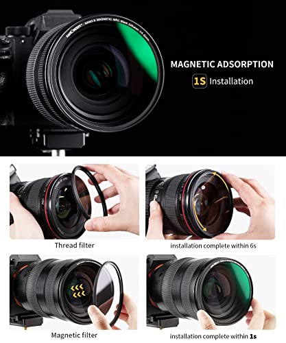 K&F Concept Filtro Black-Mist 1/4 Magnético 82mm+Anillo de Adaptador Magnético+Tapa de Metal Magnético para Objetivo 82mm