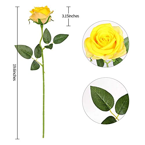 Kisflower 12 Unids Rosas Flores Artificiales Realista Flores de Tallo Único Ramo de Seda Rosa para Fiesta de Boda Oficina Decoración para el hogar (Amarillo Degradado)