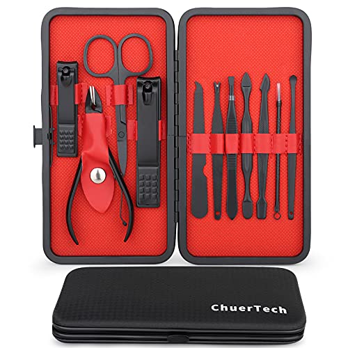 Kit de Manicura y Pedicura Profesional, 11PCS Set de Manicura y Pedicura de Acero Inoxidable, Cortauñas para Hombre y Mujer, Estuche Manicura Corta Cuticulas Tijeras Manicura con Caja de Cuero