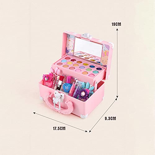 Kit de maquillaje para niños de 30 piezas para niña, juego de maquillaje lavable real, juguete cosmético con estuche de transporte, juego de belleza, regalo de cumpleaños para niñas de 4 a 8 Huaxingda
