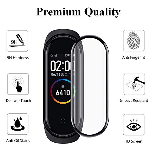 KONEE Protector de Pantalla Compatible con Xiaomi Mi Band 4, [ 3D Cobertura Completa, Alta Definición, Anti-Burbuja, Anti-Scratch ], HD Transparente Suave Protectora para Xiaomi Mi Band 4