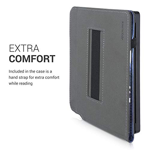 kwmobile Carcasa Compatible con Kobo Libra H2O - Funda para e-Book de Cuero sintético - Magnolia Blanco/Gris/Azul