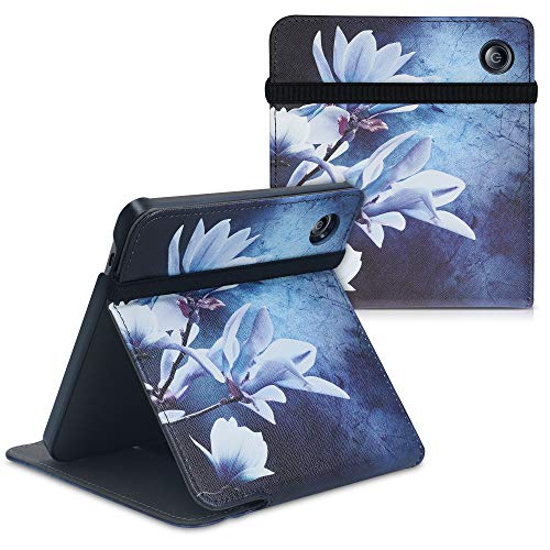 kwmobile Carcasa Compatible con Kobo Libra H2O - Funda para e-Book de Cuero sintético - Magnolia Blanco/Gris/Azul