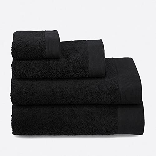 LA MALLORQUINA Toalla algodón cardado - Basic LMQ Negro (Toalla Tocador - 30x50cm - Negro) | Toallas de Baño, Hotel, Gym, SPA