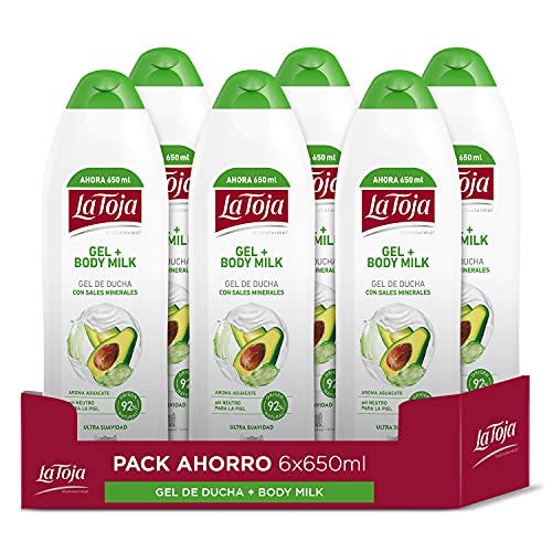 La Toja - Gel de Ducha + Body Milk Avocado - 6Uds de 650 ml (3.900 ml) - Piel Radiante, Suave y Saludable - Cuida Intensamente La Piel 4050 G