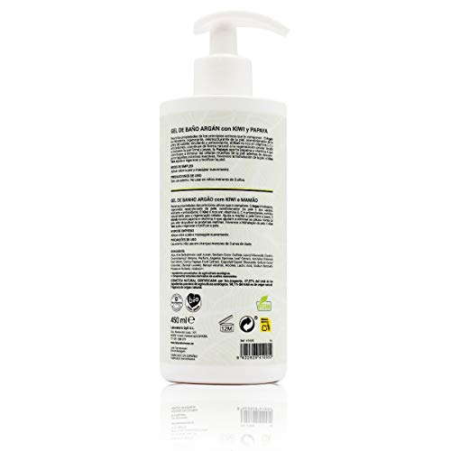 LABNATUR BIO GEL DE BAÑO ARGAN KIWI Y PAPAYA 450ml. Nutritivo, Vegano y No Testado en Animales, sin Parabenos ni SLS
