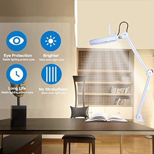 Lámpara de belleza de 5 dioptrías Lámpara de lupa de mesa ajustable de 5 dioptrías con abrazadera, lámpara de amplificación plegable para manualidades de reparación, costura, lectura, tatuajes, bellez