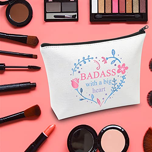 LEVLO Divertido bolso de cosméticos inspirador mantra regalo de promoción Badass con un gran corazón maquillaje cremallera bolsa bolsa para mujeres niñas, Badass With Heart,