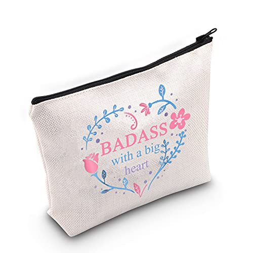 LEVLO Divertido bolso de cosméticos inspirador mantra regalo de promoción Badass con un gran corazón maquillaje cremallera bolsa bolsa para mujeres niñas, Badass With Heart,