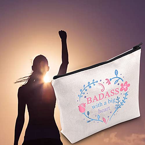 LEVLO Divertido bolso de cosméticos inspirador mantra regalo de promoción Badass con un gran corazón maquillaje cremallera bolsa bolsa para mujeres niñas, Badass With Heart,