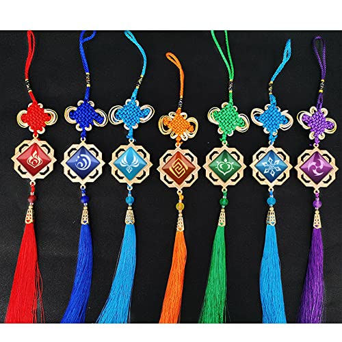 Llavero de Juego de anime Elemento de ojo de dios Llavero luminoso colorido nudo chino estilo borla llavero bolsas colgante, Tipo 6., 37 cm