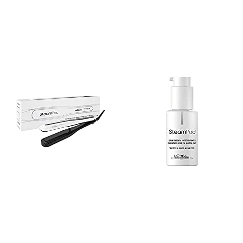 L'Oreal Professionnel - Steampod 3.0, Plancha de Pelo de Vapor Profesional, Menor Daño que una Plancha Convencional, Enchufe Europeo + Sérum Steampod Concentrado Protección de Puntas 50 ml