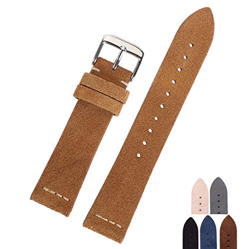 Los Hombres del Ante Correa de Cuero Beige Claro Castaño Oscuro Marrón Beige Gris Negro Verde Correa 18mm 20mm 22mm Correa de Reloj, Gris, 20mm