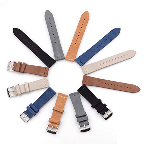 Los Hombres del Ante Correa de Cuero Beige Claro Castaño Oscuro Marrón Beige Gris Negro Verde Correa 18mm 20mm 22mm Correa de Reloj, Gris, 20mm