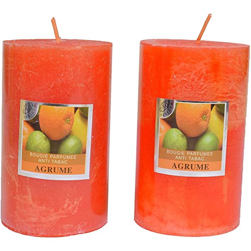 Lote de 2 velas votivas decorativas perfumadas, antitabaco, para la decoración del interior de tu casa y para crear un ambiente en color naranja, 6 x 10 cm, duración de 40 horas