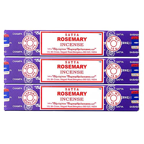 Lote Incienso Aromático x 3 Satya Incienso Romero, Incienso Natural Aromaterapia, Varitas de Incienso, 3 Cajas de 15 grs.