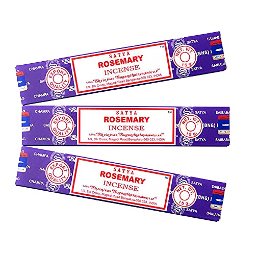 Lote Incienso Aromático x 3 Satya Incienso Romero, Incienso Natural Aromaterapia, Varitas de Incienso, 3 Cajas de 15 grs.