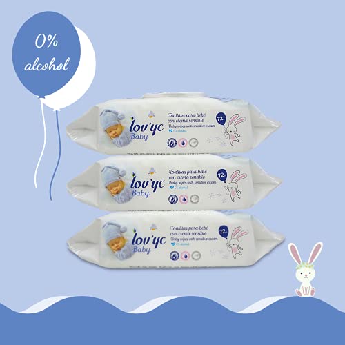 Lov'yc Toallitas Húmedas Para Bebé Con Crema Sensible, Blanco, 72 Unidad