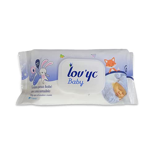 Lov'yc Toallitas Húmedas Para Bebé Con Crema Sensible, Blanco, 72 Unidad