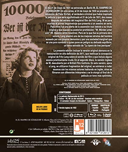 M, el vampiro de Düsseldorf (Ed. Especial) [Blu-ray]