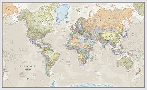 Maps International - Mapa del mundo gigante, póster clásico con el mapa del mundo, plastificado - 197 x 116,5 cm – Colores clásicos