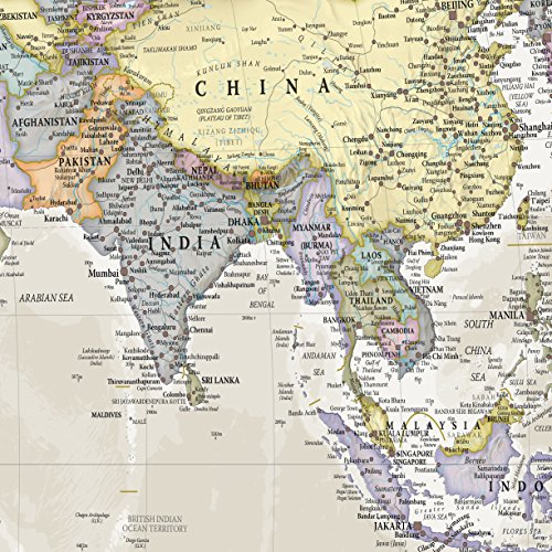 Maps International - Mapa del mundo gigante, póster clásico con el mapa del mundo, plastificado - 197 x 116,5 cm – Colores clásicos