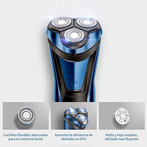 Maquina de Afeitar Afeitadora Rotativa Afeitadora Barba Hombre 3D Recortadora de Barba Eléctrica con Pantalla LCD Inalámbrica y Cabezales Giratorios Reemplazable
