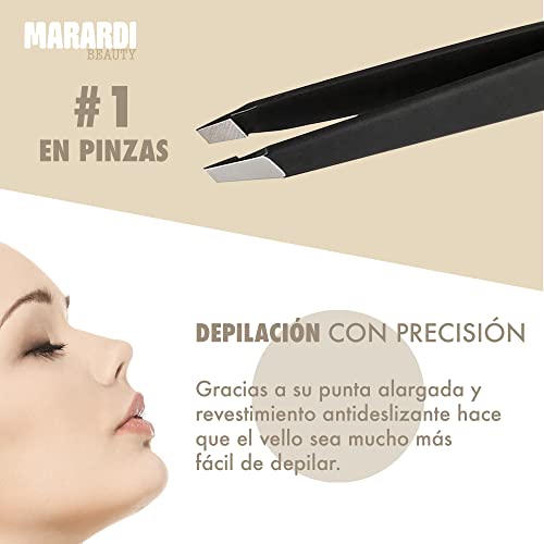 MARARDI Pack de 2 Pinzas de Depilar [9 CM] Tweezers Profesionales con Acabado Antideslizante para Depilación con Precisión Herramienta de Cuidado Facial para Mujeres y Hombres